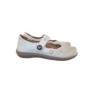 David Tate BEV Womens Leather Slip-On Comfort Mary Jane Flats Cream 10W